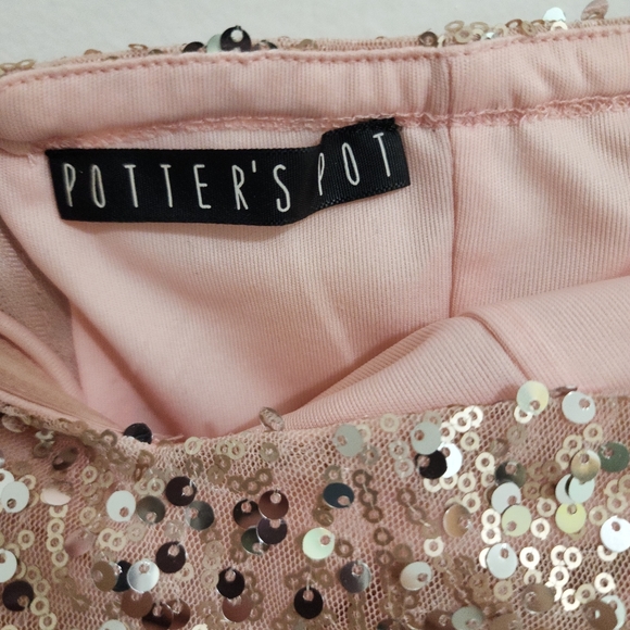 Potter's Pot fit and flare pink sequin strapless mini dress - Picture 4 of 5